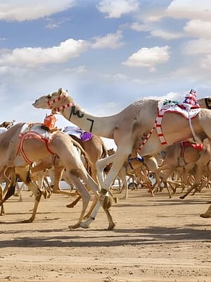 Shop Online Dubai Royal Camel Race with Prime Seats & Short Camel Ride at Dubai royal Camel Racing Club, Dubai, United Arab Emirates Dubai Masala