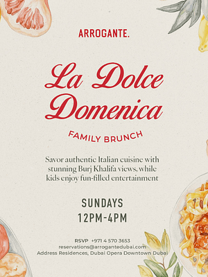 Shop Online La Dolce Domenica Family Brunch at Arrogante in Dubai – Brunches Dubai Masala