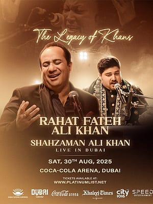 Shop Online Legacy of the Khans – Ustad Rahat Fateh Ali Khan and Shazman Ali Khan in Dubai – Desi Events Dubai Masala