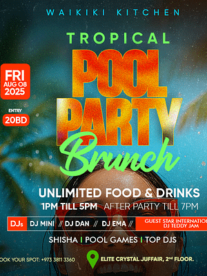 Shop Online Tropical Pool Party Brunch at Waikiki Kitchen – Brunches Dubai Masala